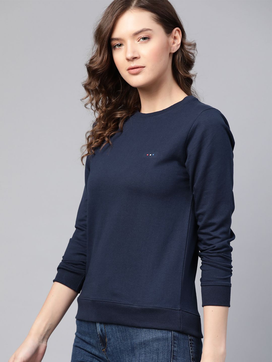 Harvard Women Navy Blue Solid Sweatshirt Price in India