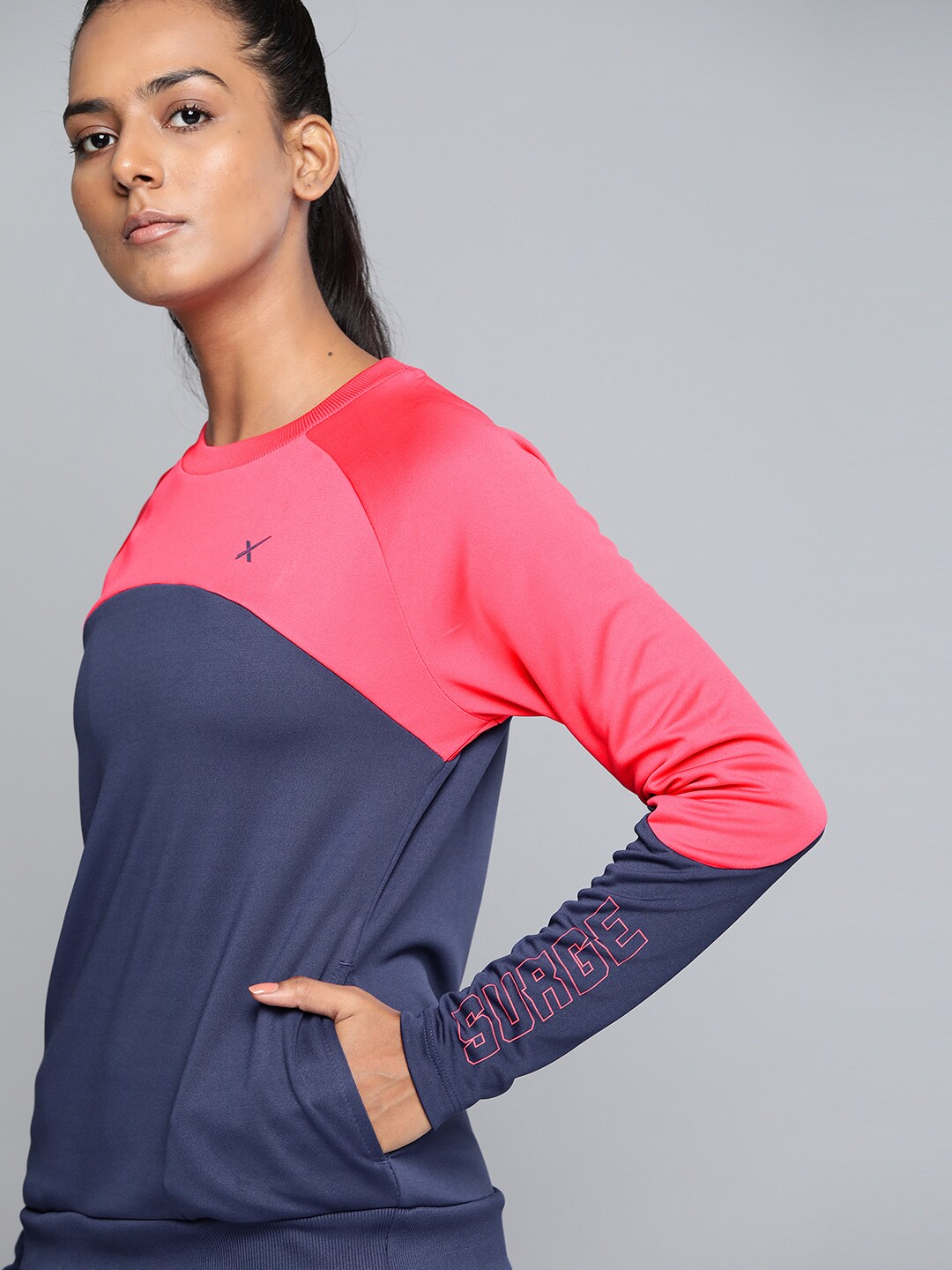 HRX By Hrithik Roshan Lifestyle Women Hothouse Pink Rapid-Dry Colourblock Sweatshirts Price in India
