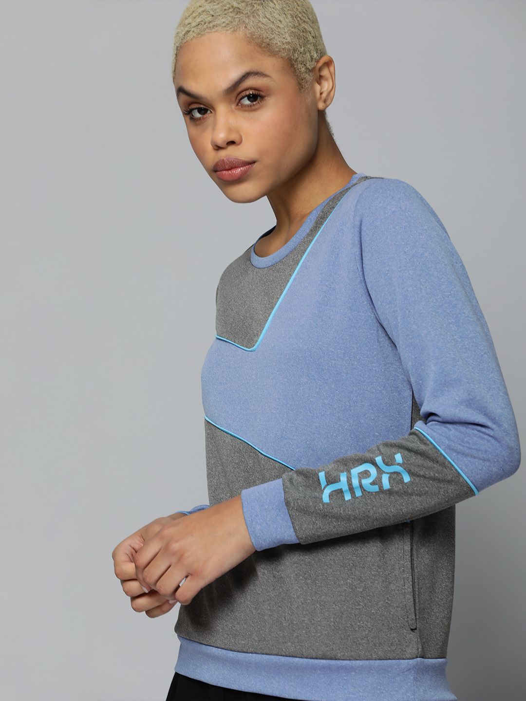 HRX by Hrithik Roshan Women Blue Colourblocked Sweatshirt Price in India