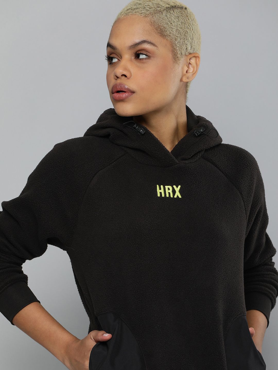 HRX by Hrithik Roshan Women Black Hooded Sweatshirt Price in India