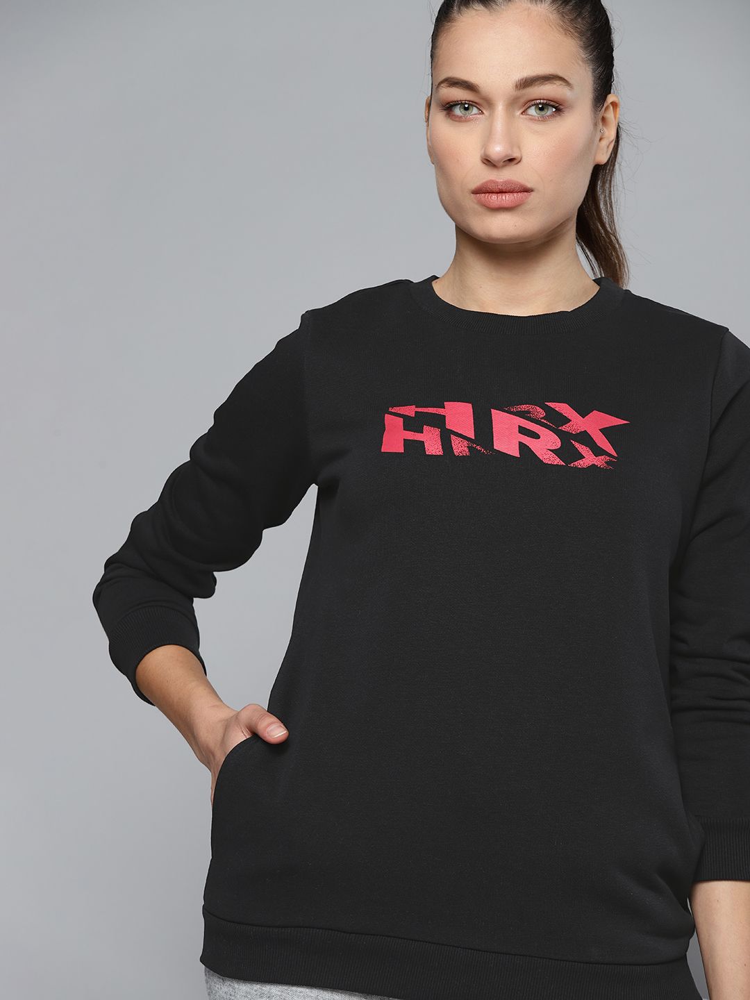 HRX By Hrithik Roshan Lifestyle Women Jet Black Rapid-Dry Brand Carrier Sweatshirt Price in India