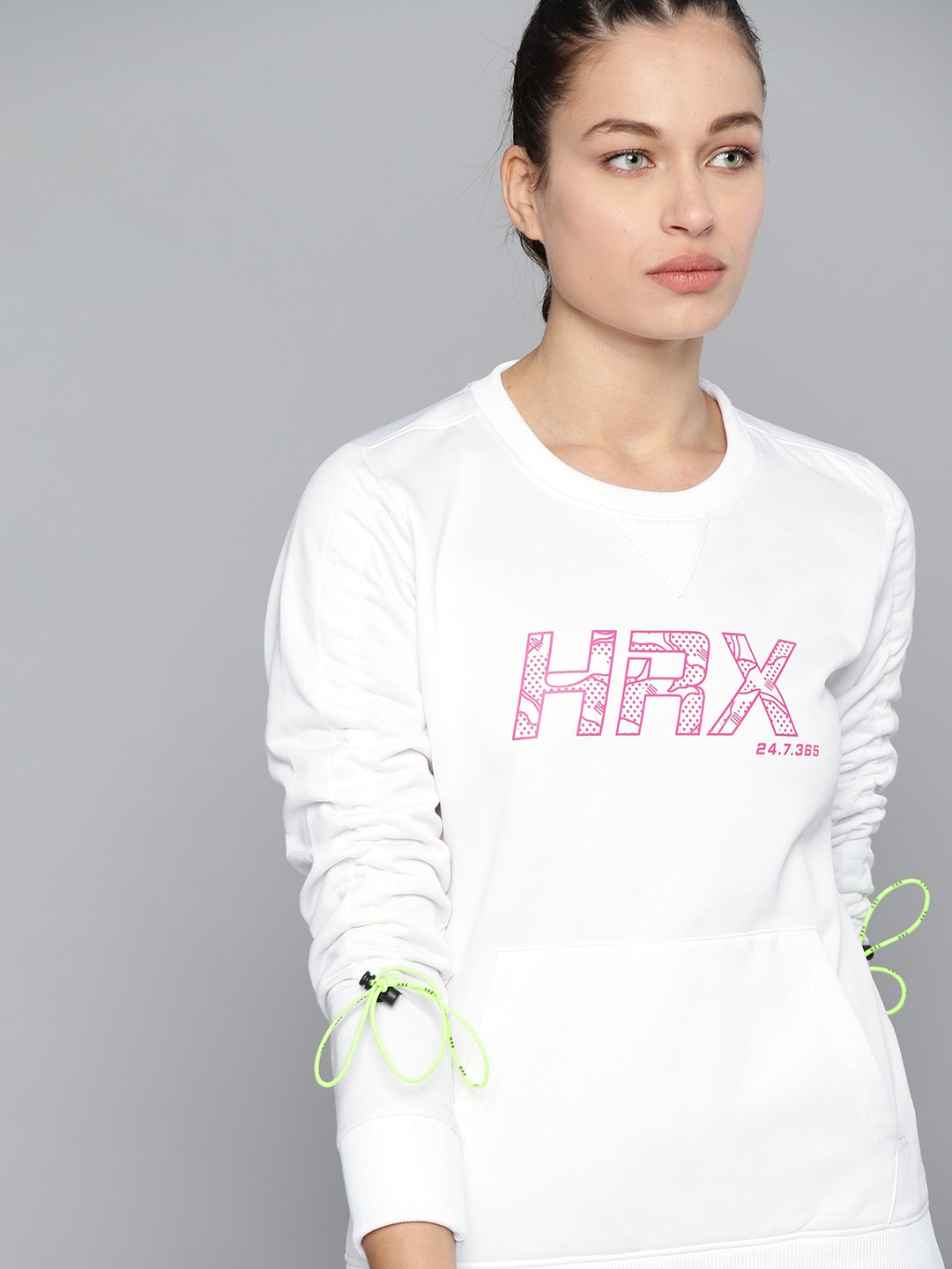 HRX By Hrithik Roshan Training Women Bright White Rapid-Dry Printed Sweatshirts Price in India
