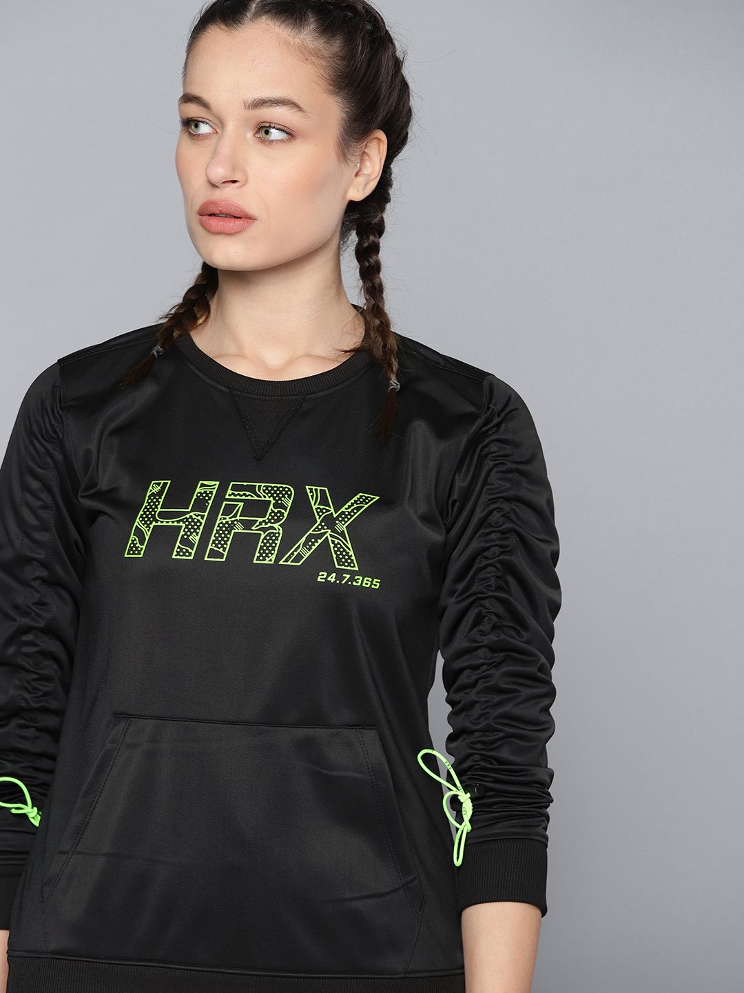 HRX By Hrithik Roshan Training Women Jet Black Rapid-Dry Printed Sweatshirts Price in India