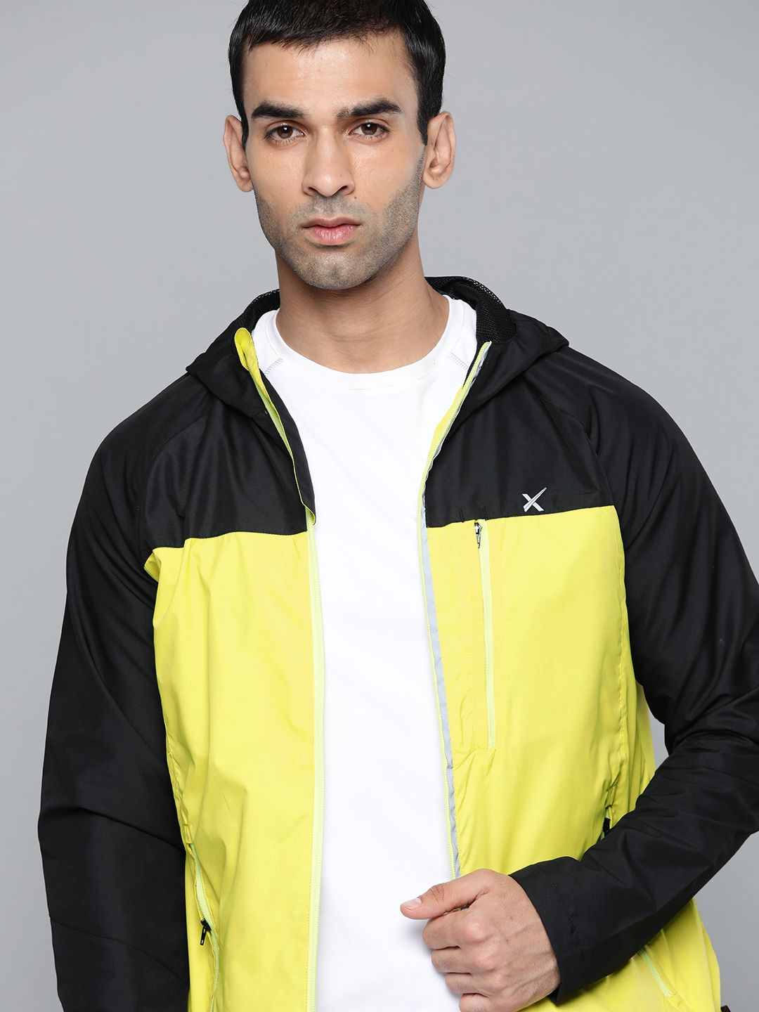 HRX By Hrithik Roshan Outdoor Men Jet Black & Yellow Rapid-Dry Colourblock Jacket