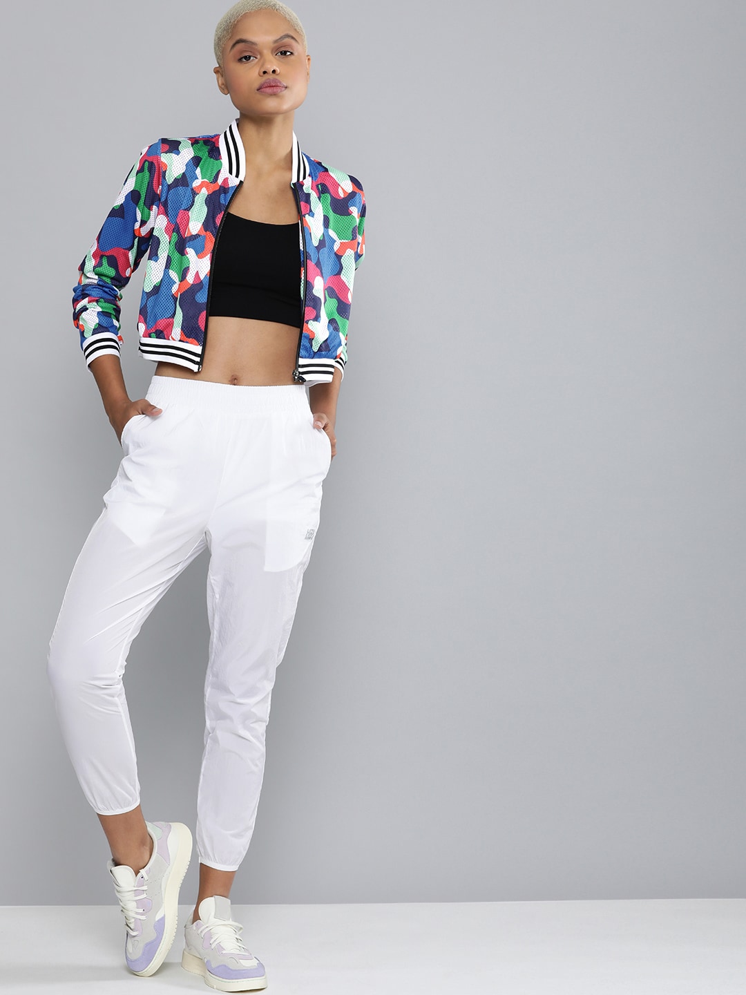 HRX by Hrithik Roshan Women Blue & White Crop Open Front Jacket Price in India