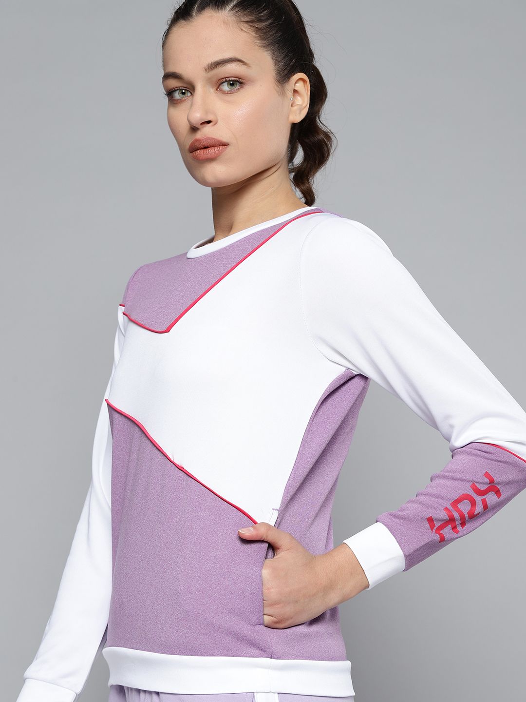 HRX By Hrithik Roshan Lifestyle Women Magic Mauve Rapid-Dry Colourblock Sweatshirt Price in India