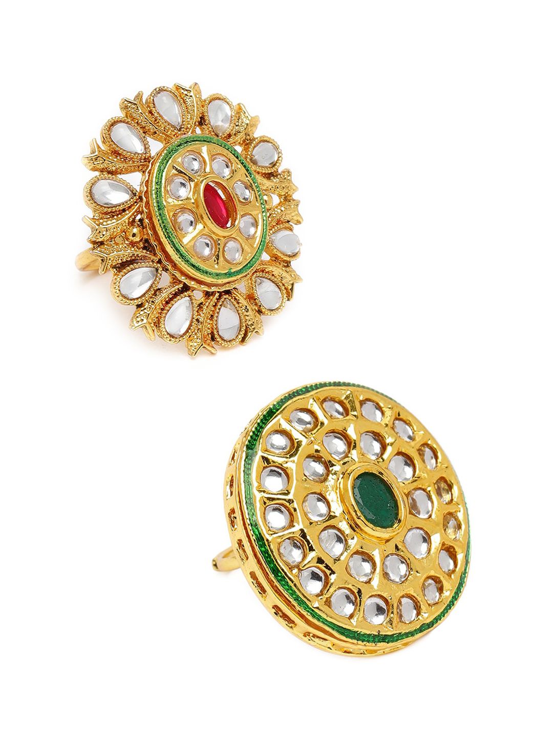 Zaveri Pearls Set Of 2 Gold-Plated Floral-Shaped Adjustable Finger Rings Price in India