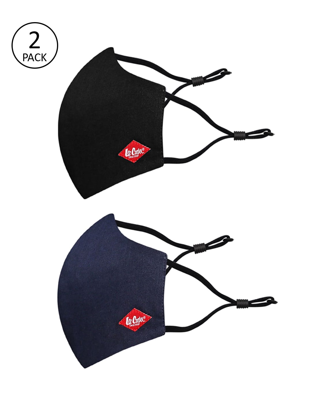 Lee Cooper Unisex Pack Of 2 Solid 6-Ply Adjustable Reusable Cotton Cloth Masks Price in India