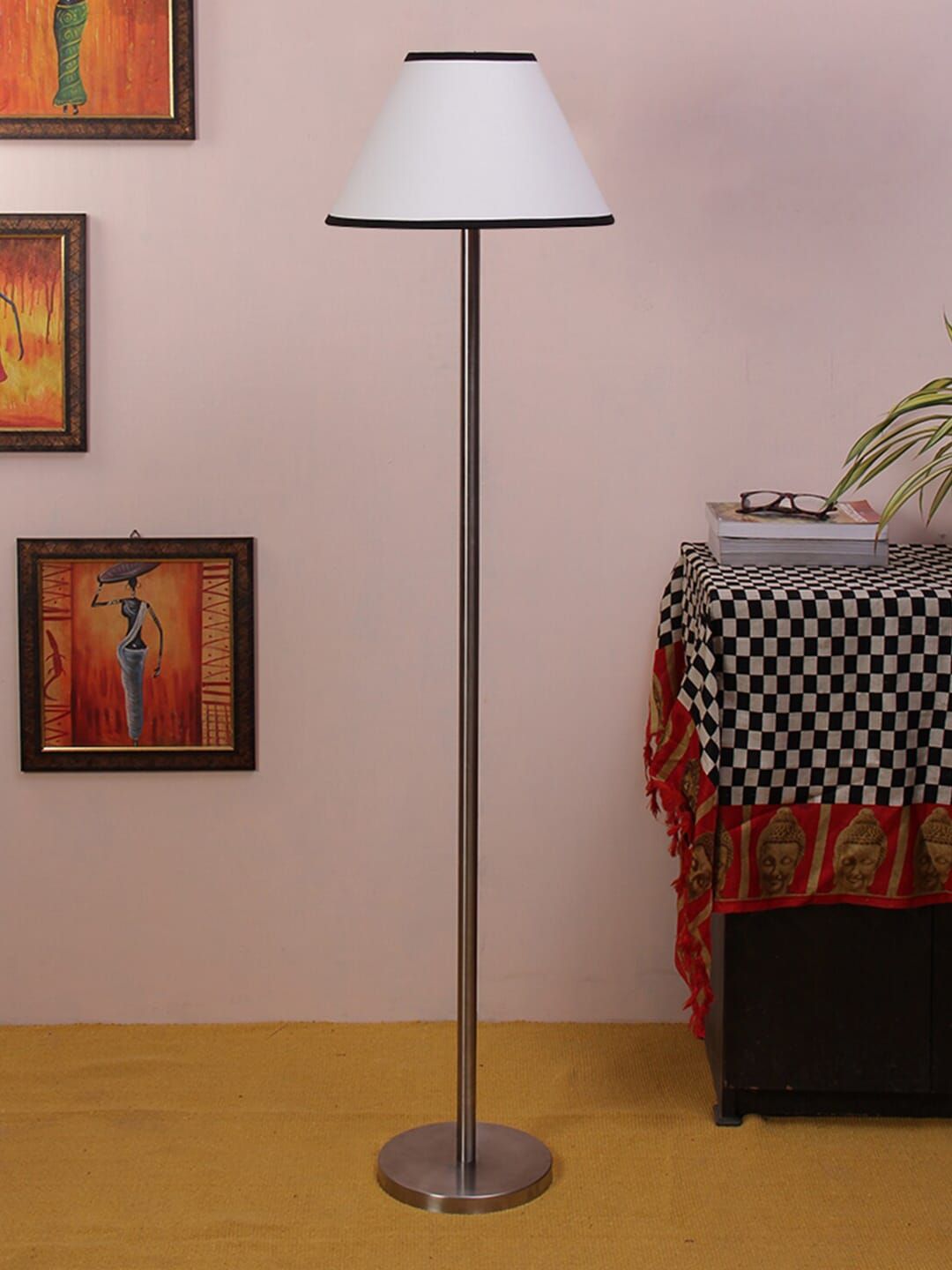 Devansh White & Black Solid Traditional Club Lamp with Shade Price in India