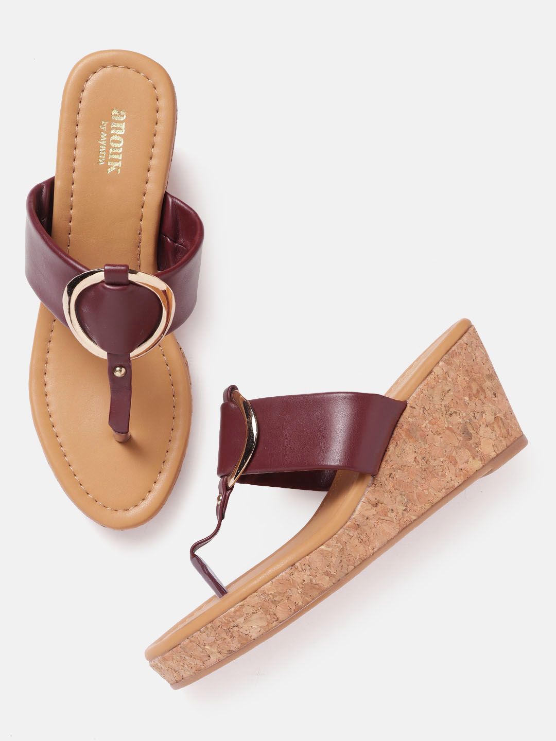 Anouk Maroon Solid Wedges with Buckles Price in India