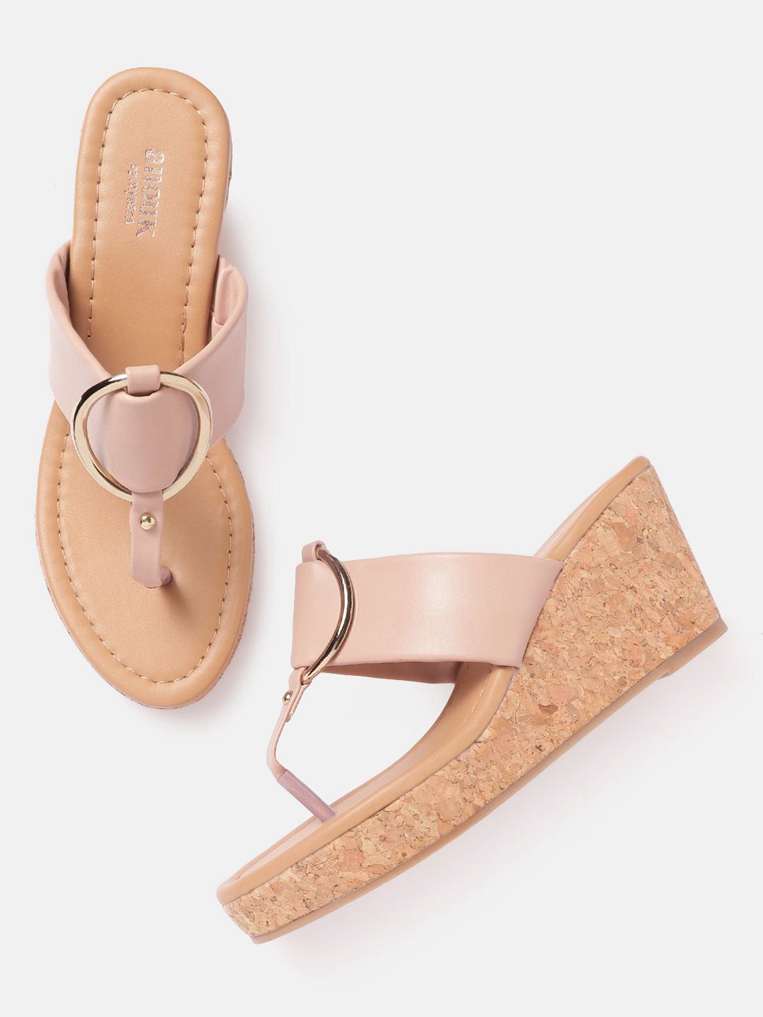 Anouk Peach-Coloured Solid Wedges with Buckles Price in India