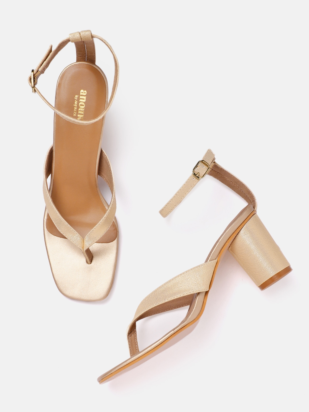 Anouk Women Gold-Toned Shimmer Effect Block Heels Price in India