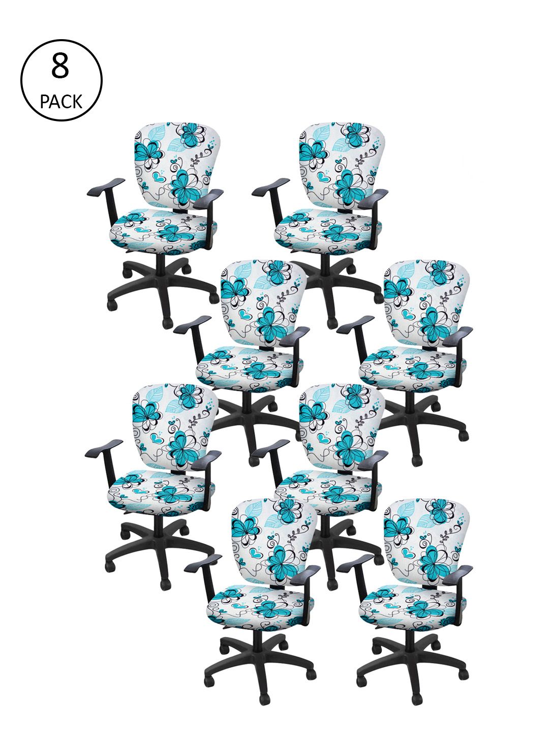 Cortina Set of 8 White & Blue Floral Printed Chair Covers Price in India