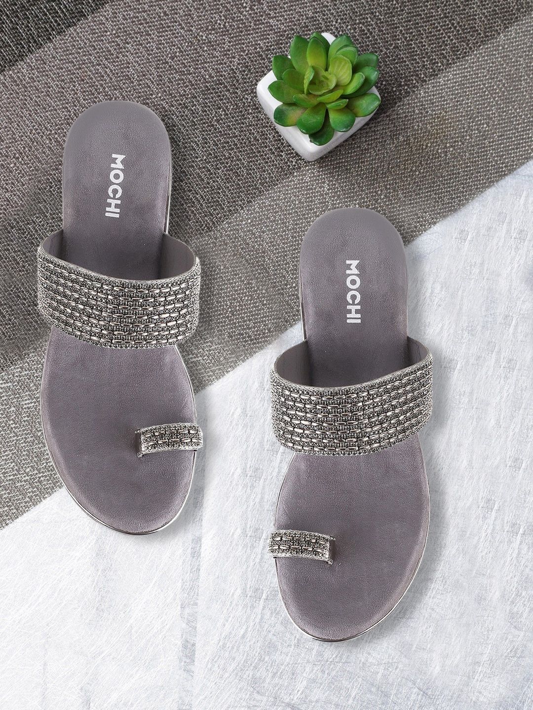 Mochi Women Grey Woven Design Sandals Price in India