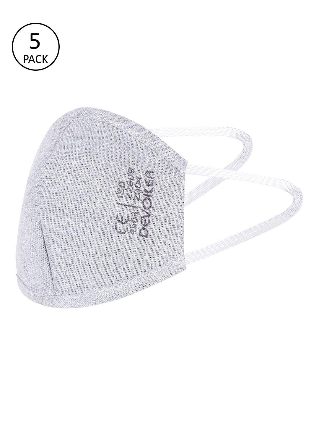 DEVOILER Pack Of 3 Grey Textured 4-Ply Reusable Adjustable Cotton Cloth Mask Price in India