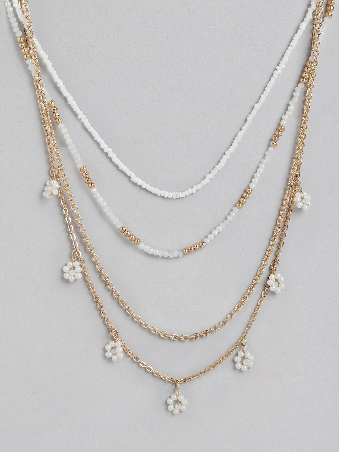 DressBerry Set of 4 Gold-Toned & White Beaded Handcrafted Necklaces Price in India