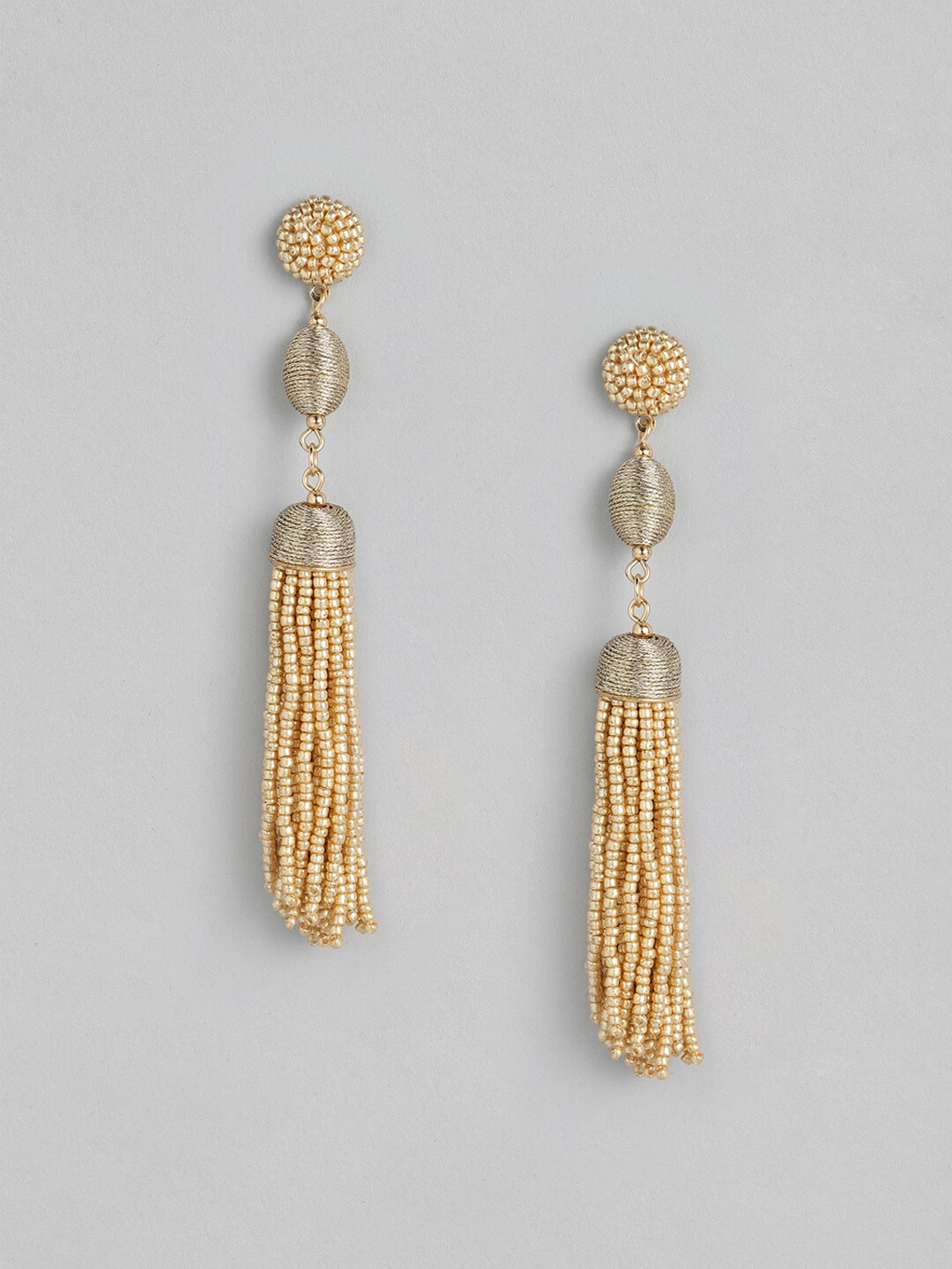 DressBerry Gold-Toned Contemporary Tasselled Drop Earrings Price in India