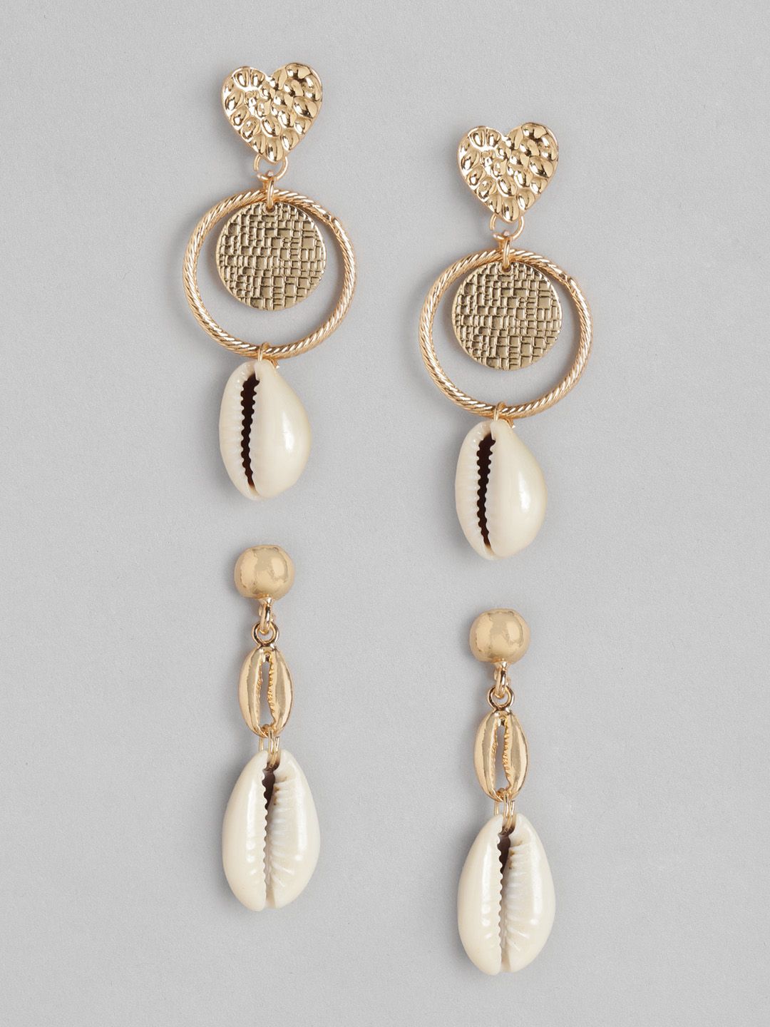 DressBerry Set of 2 Gold-Toned Drop Earrings with Cowry Detail Price in India