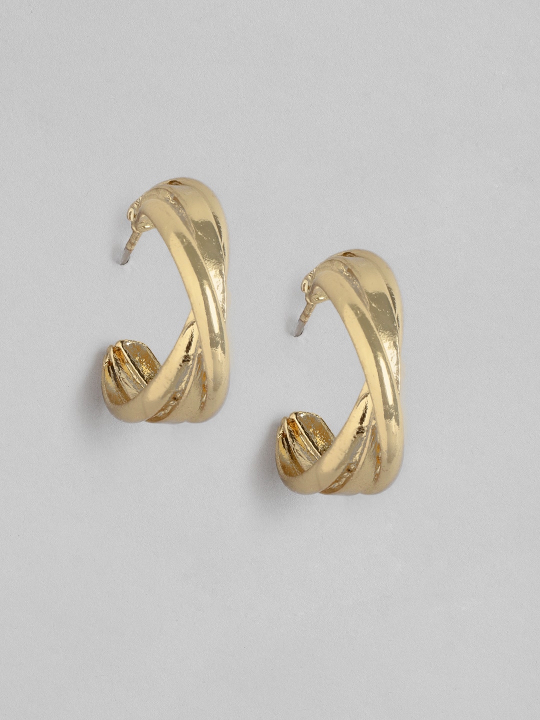 DressBerry Gold-Toned Crescent Shaped Twisted Half Hoop Earrings Price in India