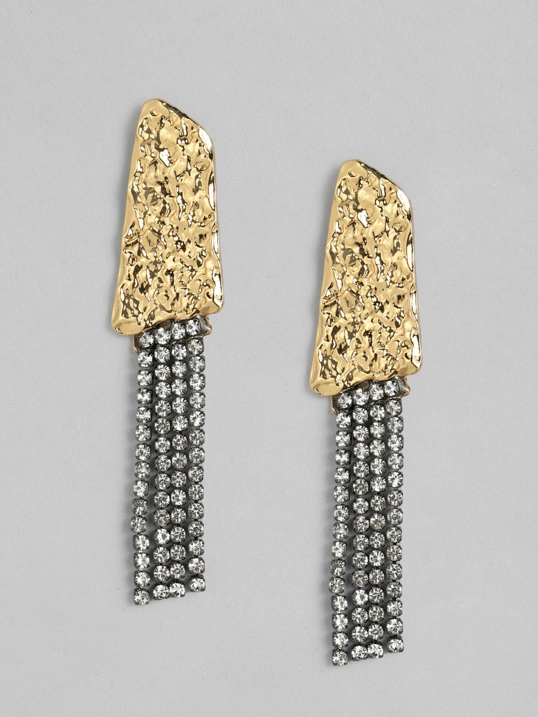 DressBerry Rose Gold-Plated & Gunmetal-Toned Embellished Contemporary Drop Earrings Price in India