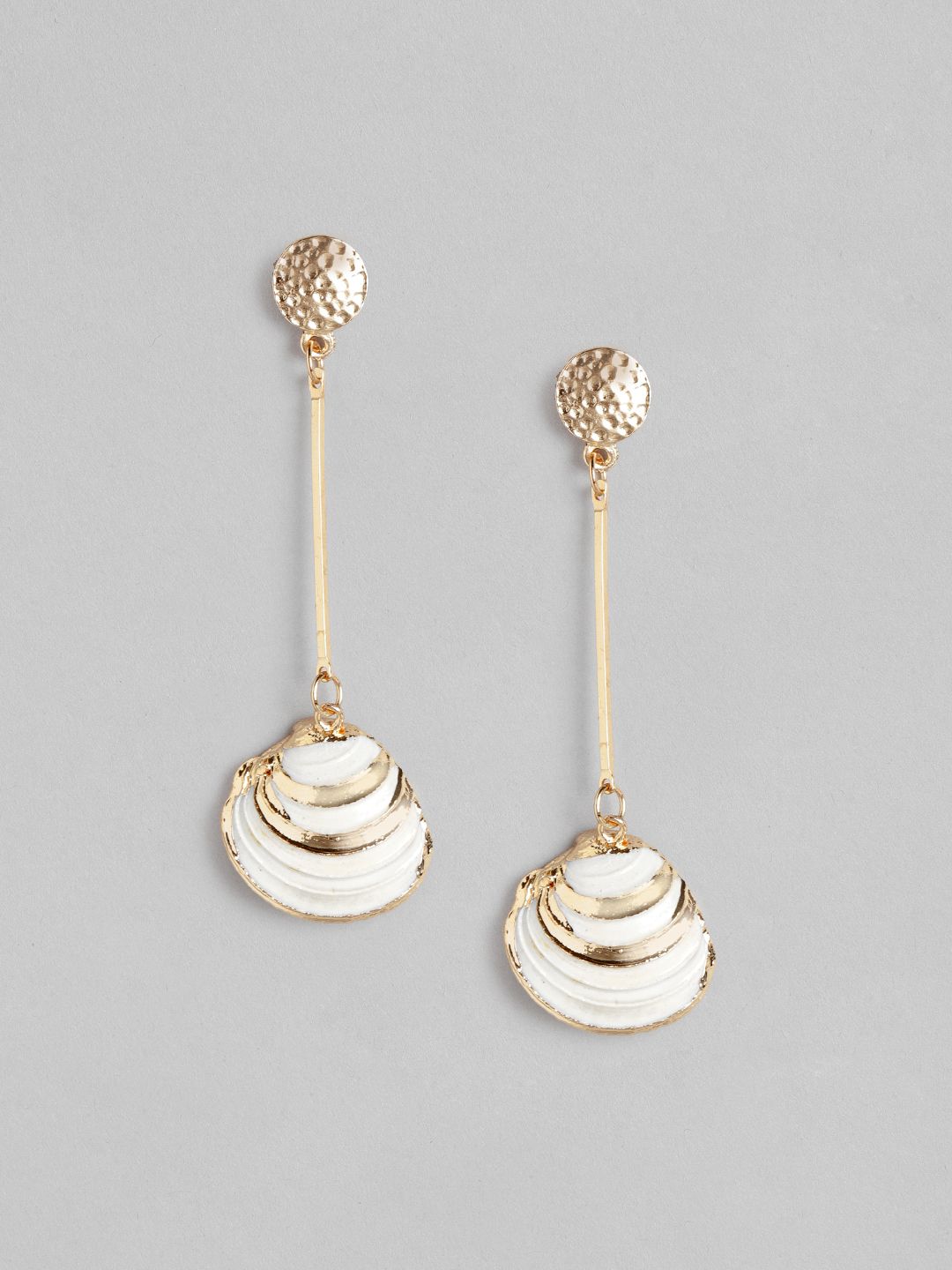 DressBerry Gold-Toned & Off-White Hammered Effect Drop Earrings with Sea Shell Detail Price in India