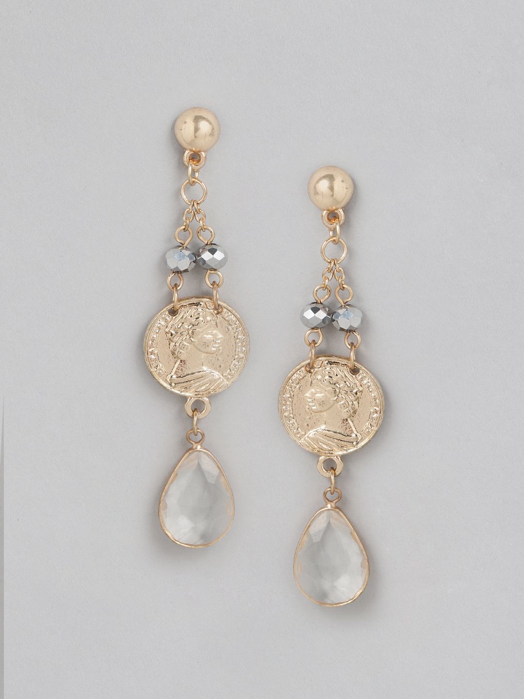 DressBerry Gold-Toned & Silver-Toned Stone-Studded Beaded Contemporary Drop Earrings Price in India