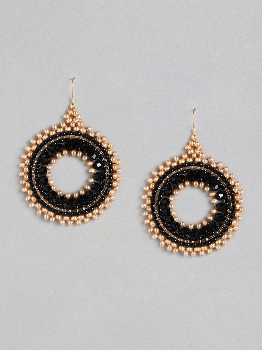 DressBerry Black Gold-Plated Beaded Circular Drop Earrings Price in India