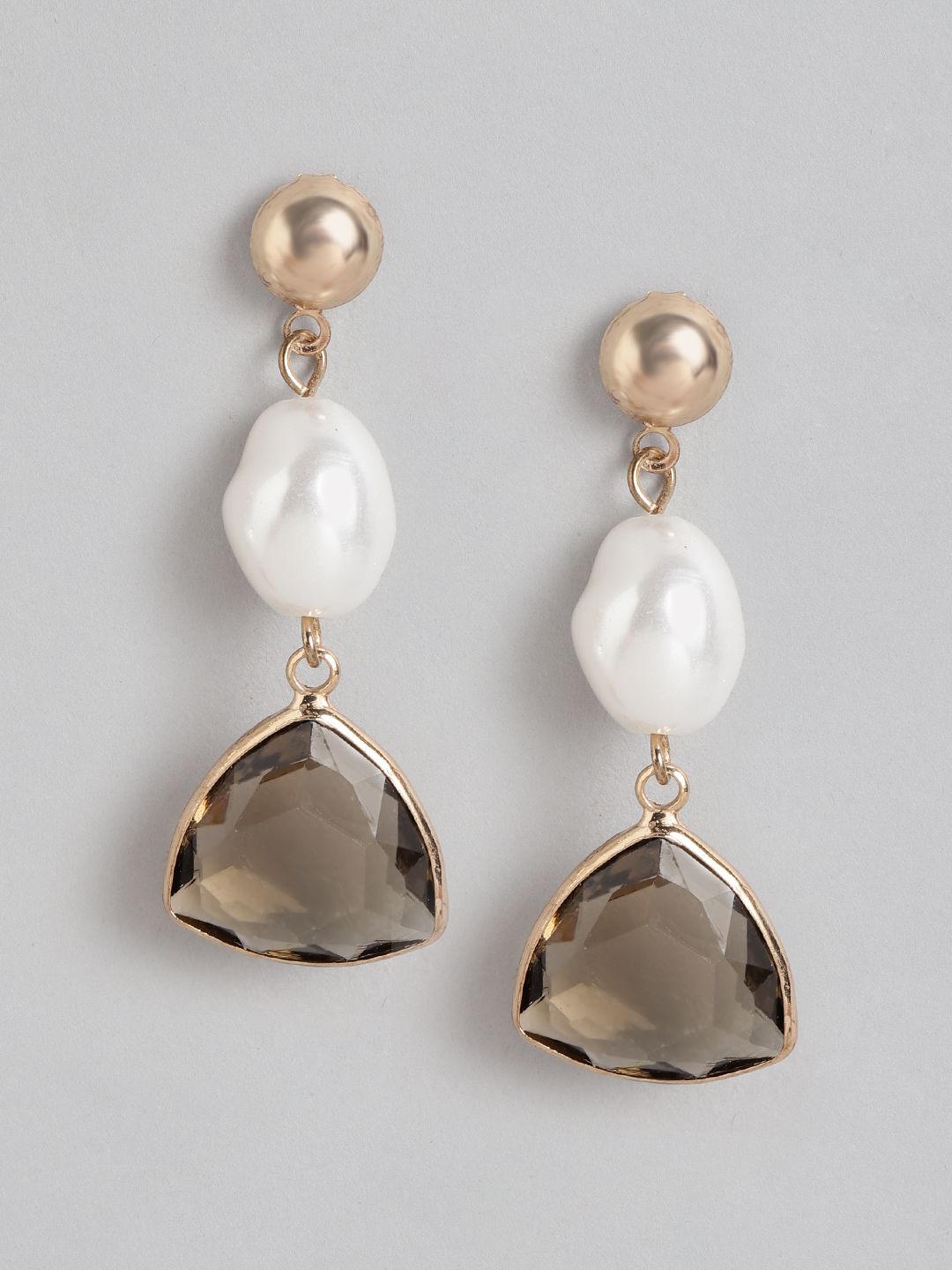 DressBerry White & Grey Stone Studded & Beaded Contemporary Drop Earrings Price in India