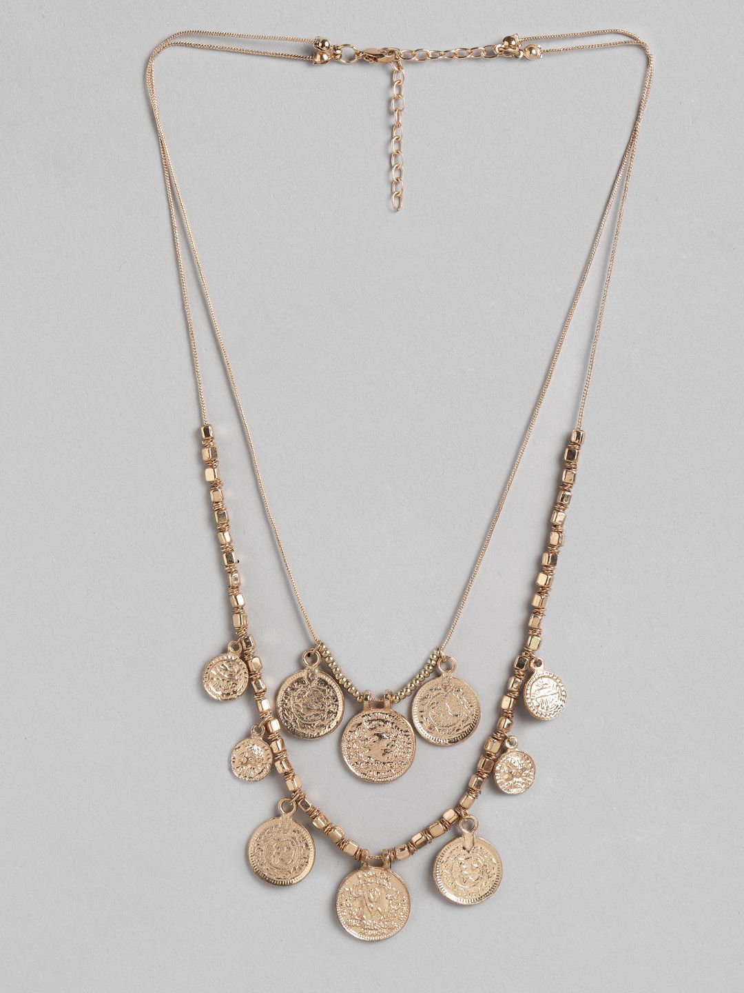 DressBerry Gold-Toned Textured Coin Layered Necklace Price in India
