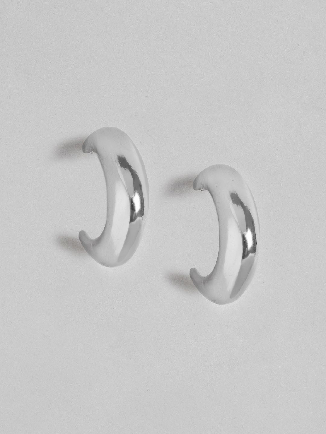 DressBerry Silver-Toned Crescent Shaped Half Hoop Earrings Price in India