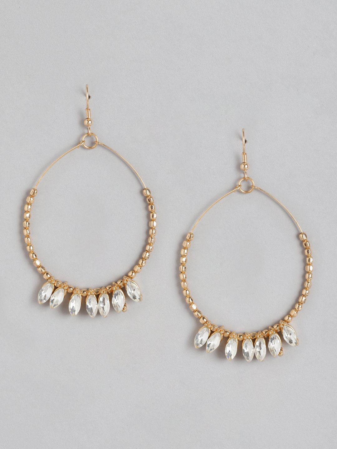 DressBerry Gold-Toned Stone Studded Oval Drop Earrings Price in India