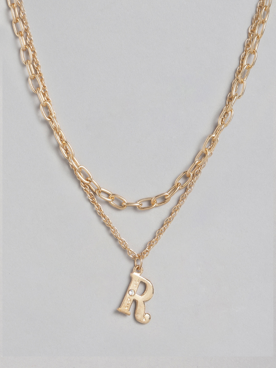 DressBerry Gold-Toned R-Alphabet Stone-Studded Layered Necklace Price in India