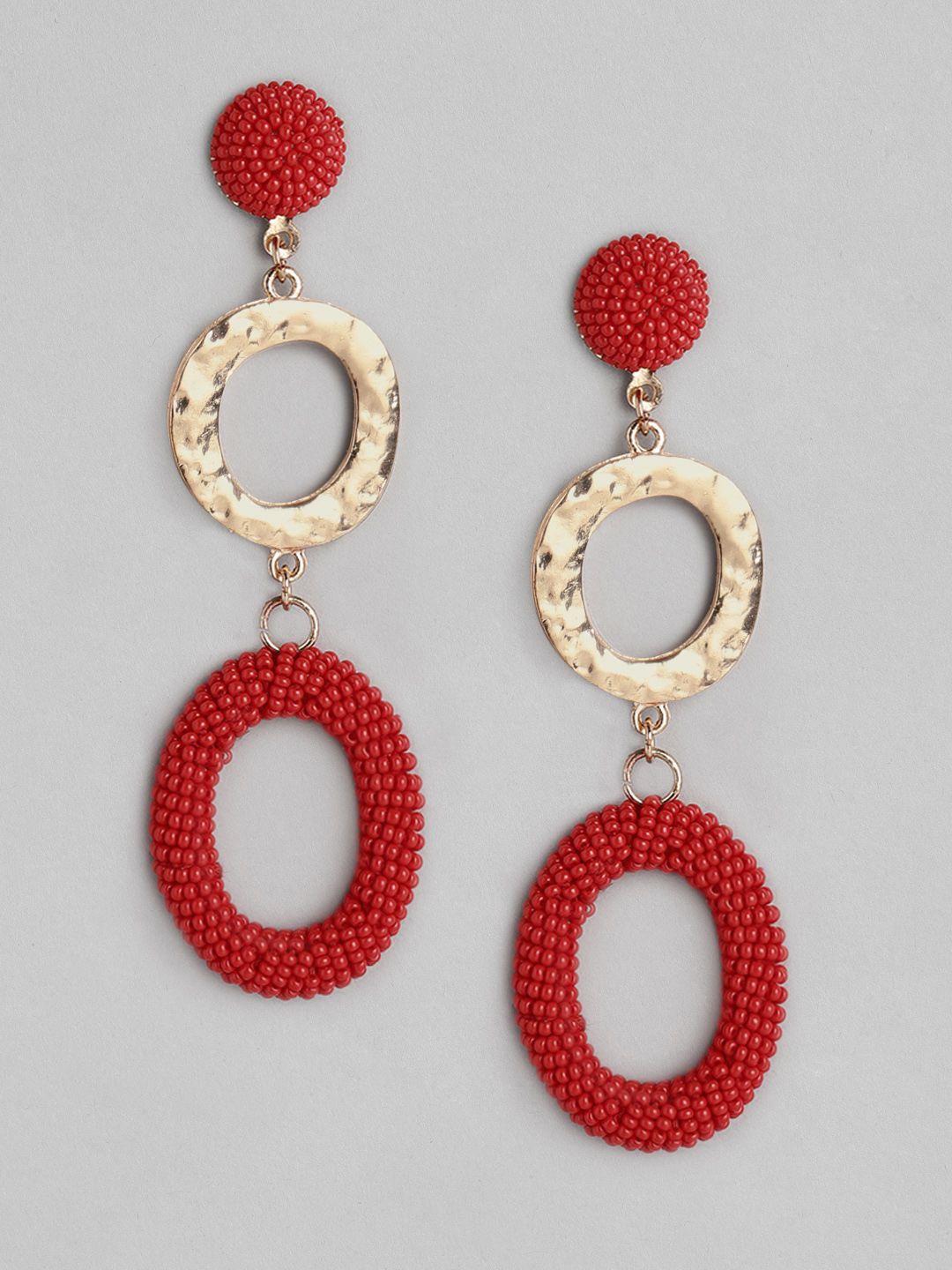 DressBerry Red Rose Gold-Plated Beaded Oval Drop Earrings Price in India