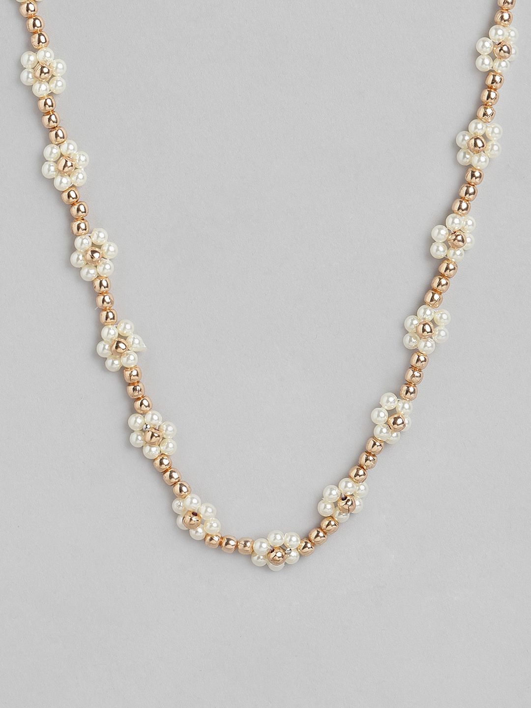 DressBerry Gold-Toned & Off White Beaded Handcrafted Necklace Price in India