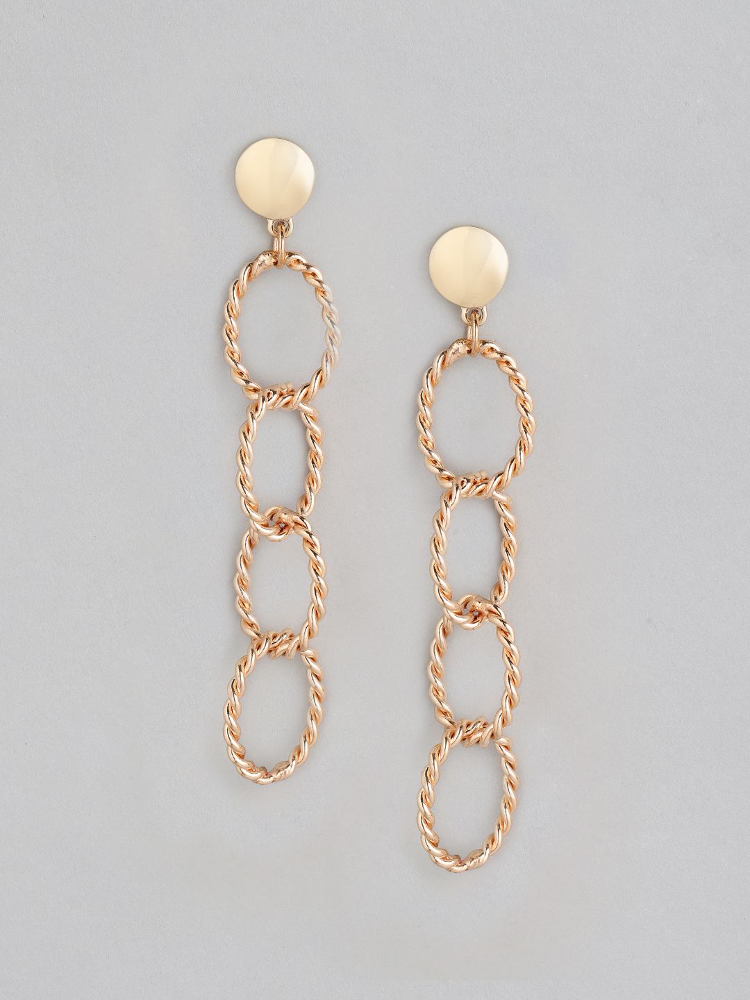 DressBerry Rose Gold-Plated Textured Link Contemporary Drop Earrings Price in India