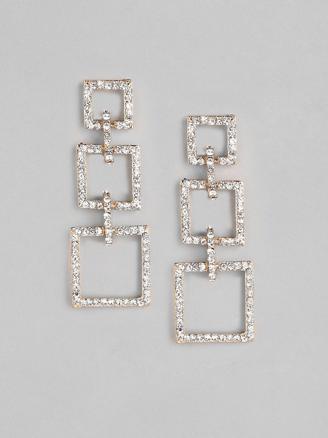DressBerry Rose Gold-Plated Stone Studded Square Drop Earrings Price in India