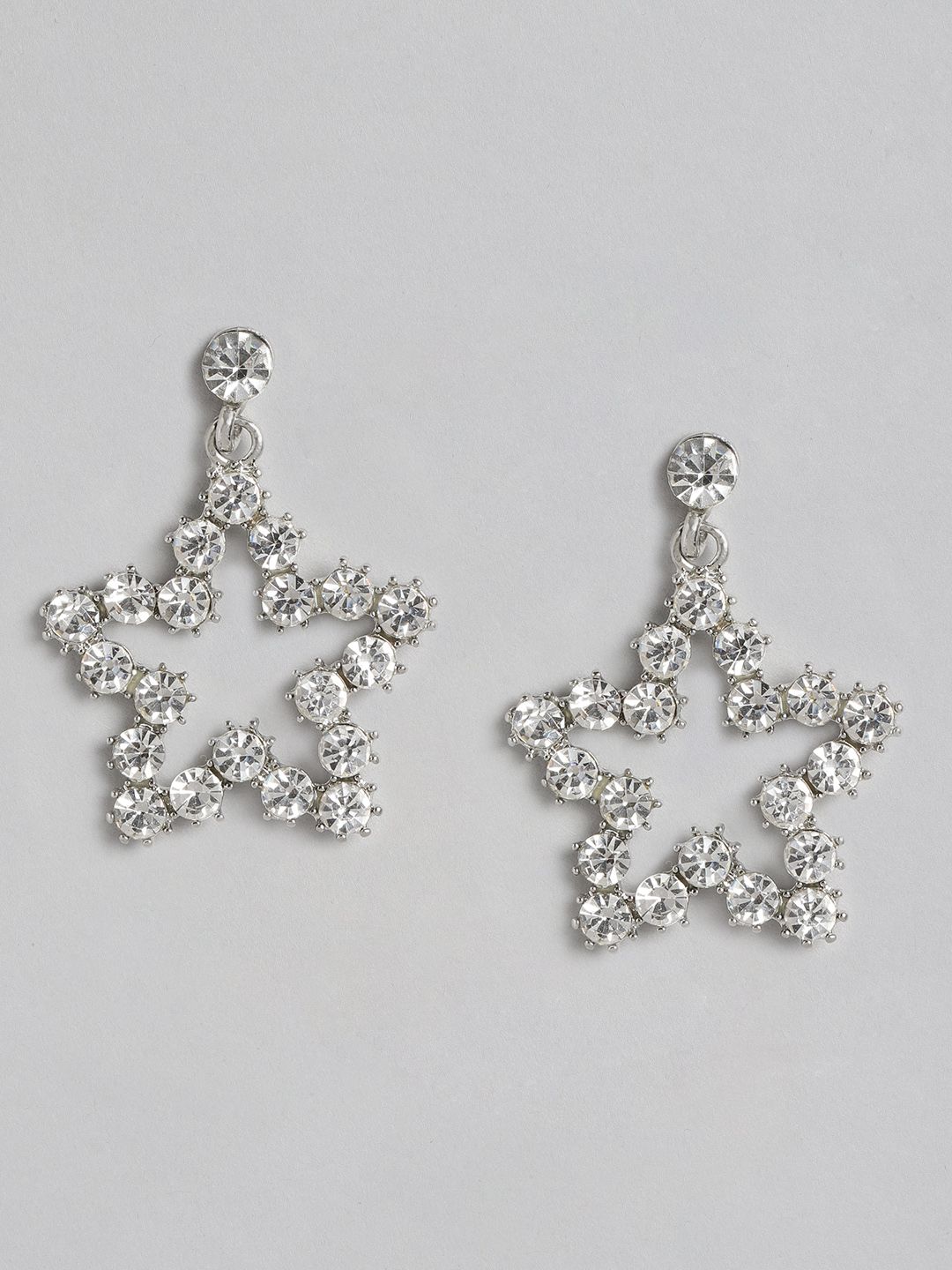 DressBerry Silver-Toned Stone-Studded Star Shaped Drop Earrings Price in India