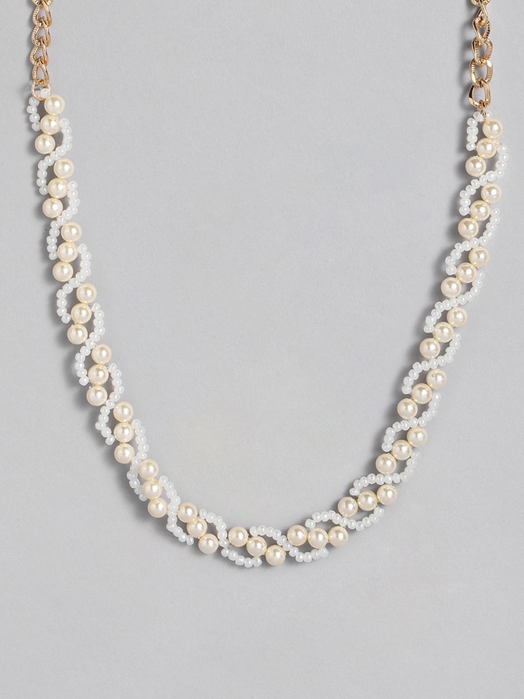 DressBerry White & Rose Gold-Toned Twined Pearls Necklace Price in India