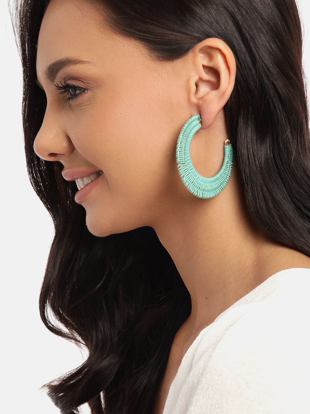 DressBerry Turquoise Blue Threadwork Circular Half Hoop Earrings Price in India