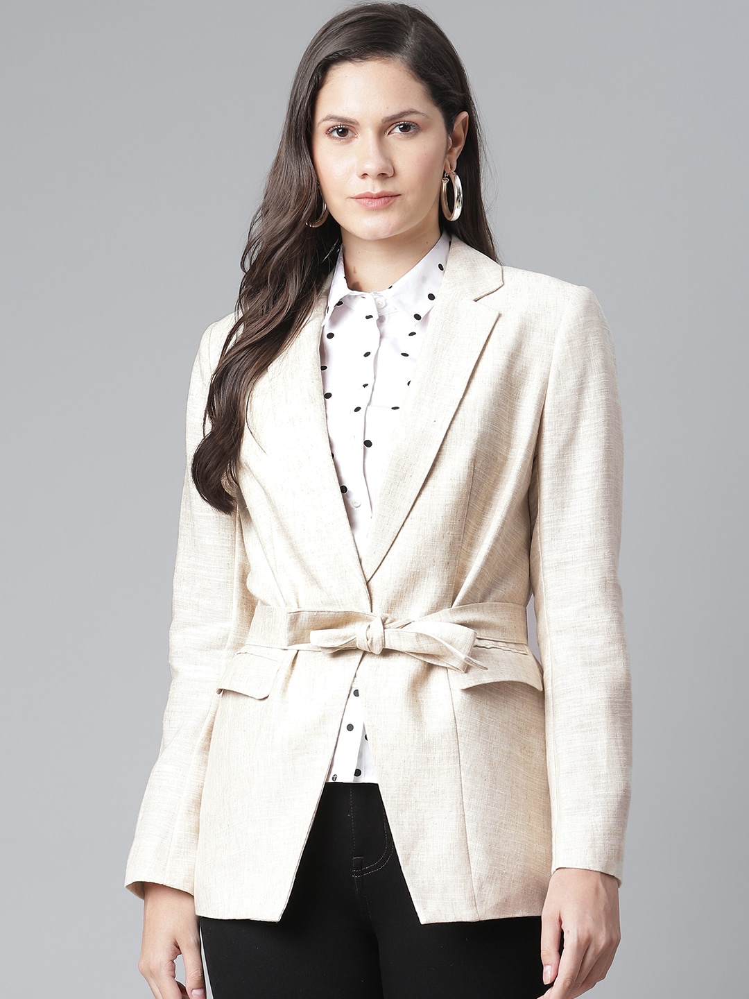 Marks & Spencer Women Beige Relaxed Fit Solid Single-Breasted Blazer Price in India