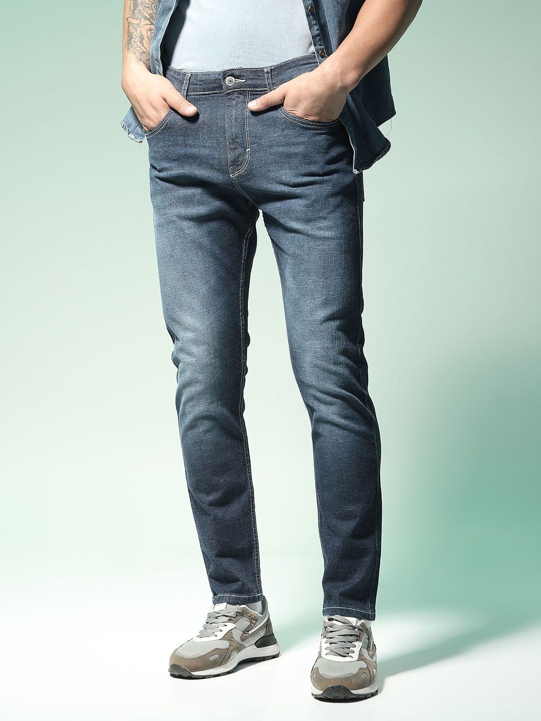 Flying Machine Men Navy Blue Django Straight Fit Light Fade Stretchable Jeans