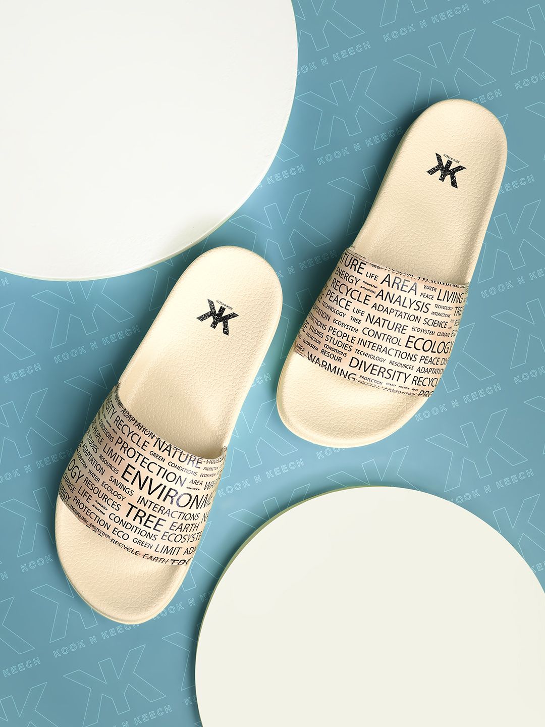 Kook N Keech Women Cream-Coloured & Black Typography Print Sliders Price in India