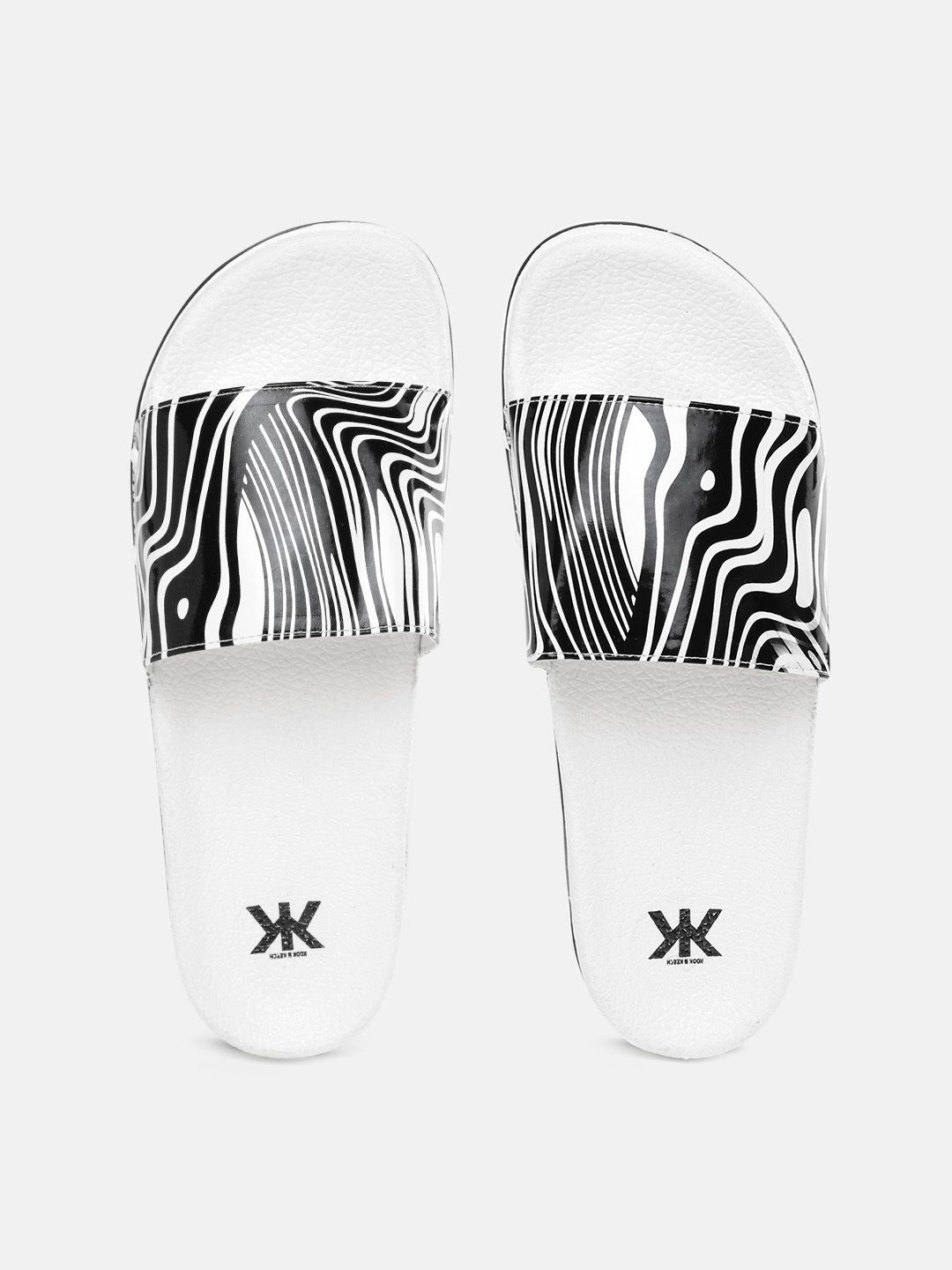 Kook N Keech Women Black & White Printed Sliders Price in India