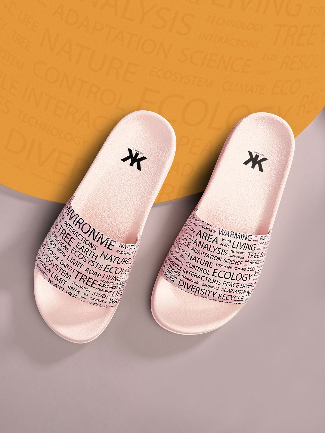 Kook N Keech Women Peach-Coloured & Black Typography Print Sliders Price in India