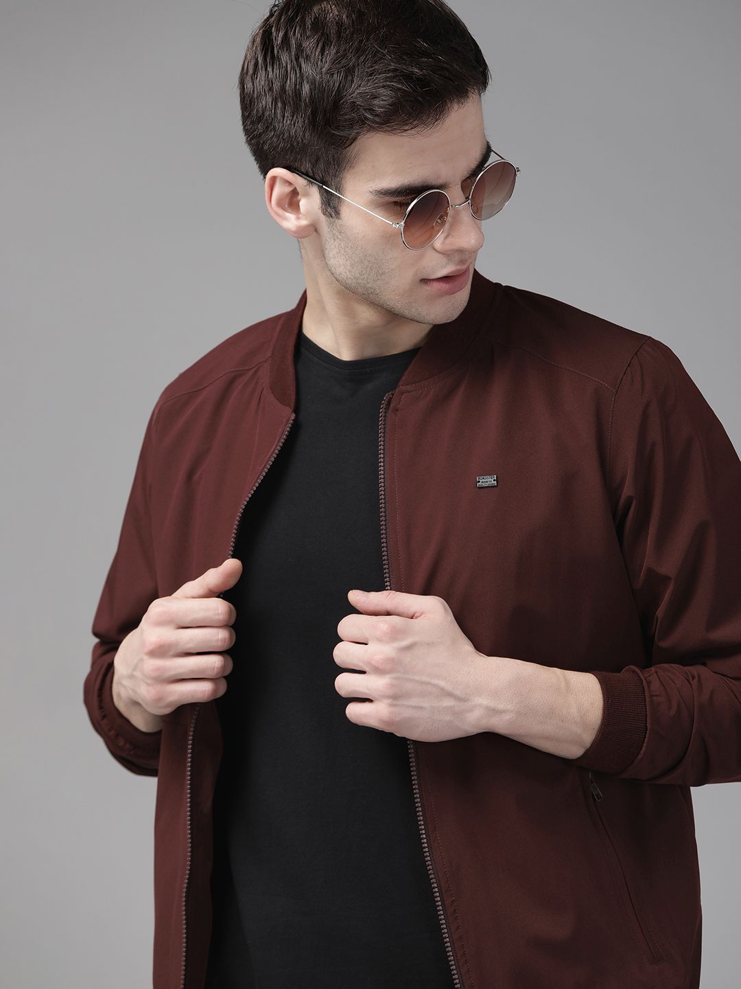 Roadster Men Maroon Solid Bomber Jacket