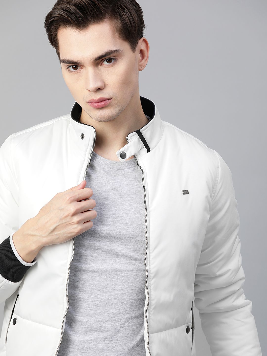 Roadster Men White Solid Padded Jacket