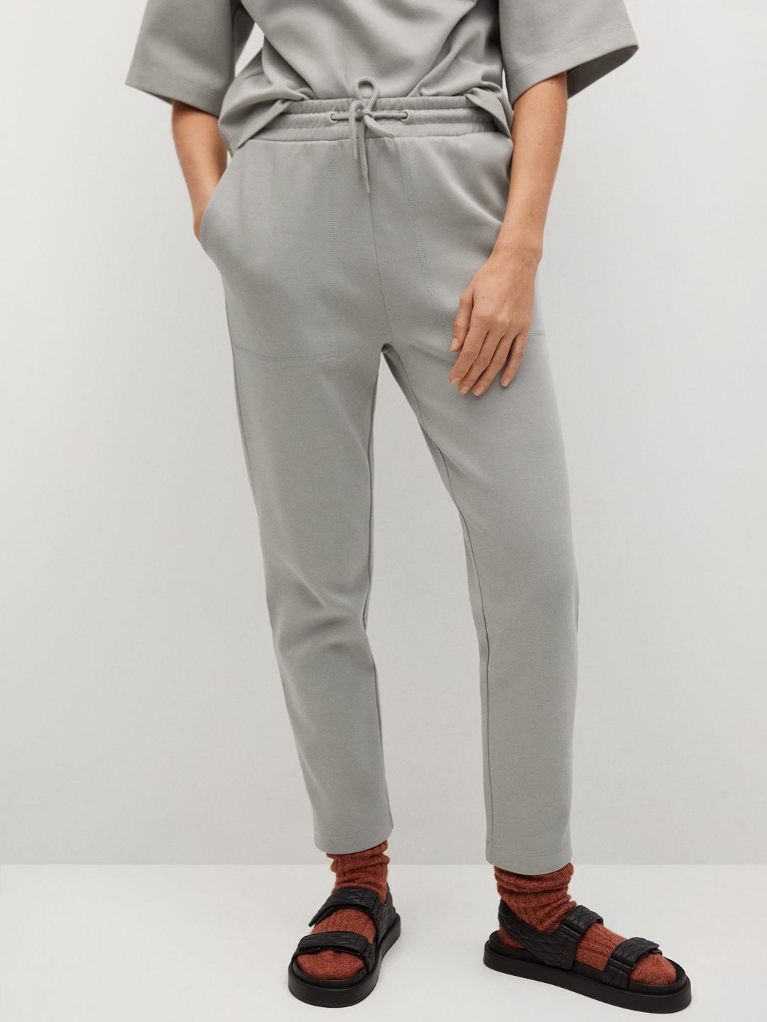 MANGO Women Grey Solid Organic Cotton Sustainable Joggers