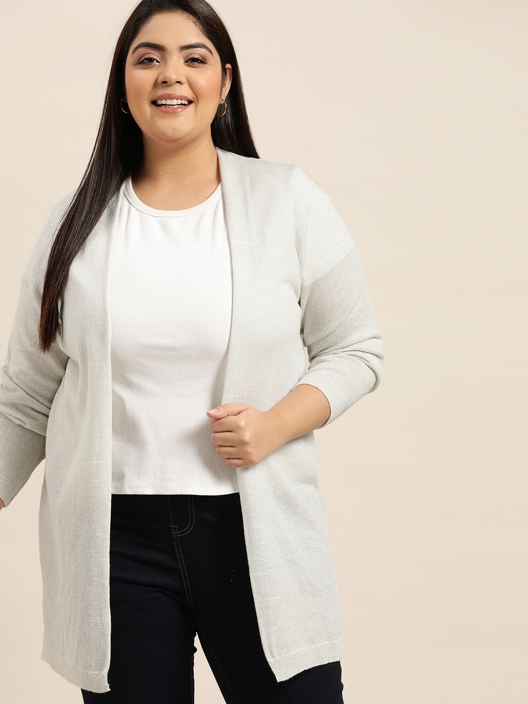 Sztori Women Plus Size Silver-Toned Front-Open Price in India