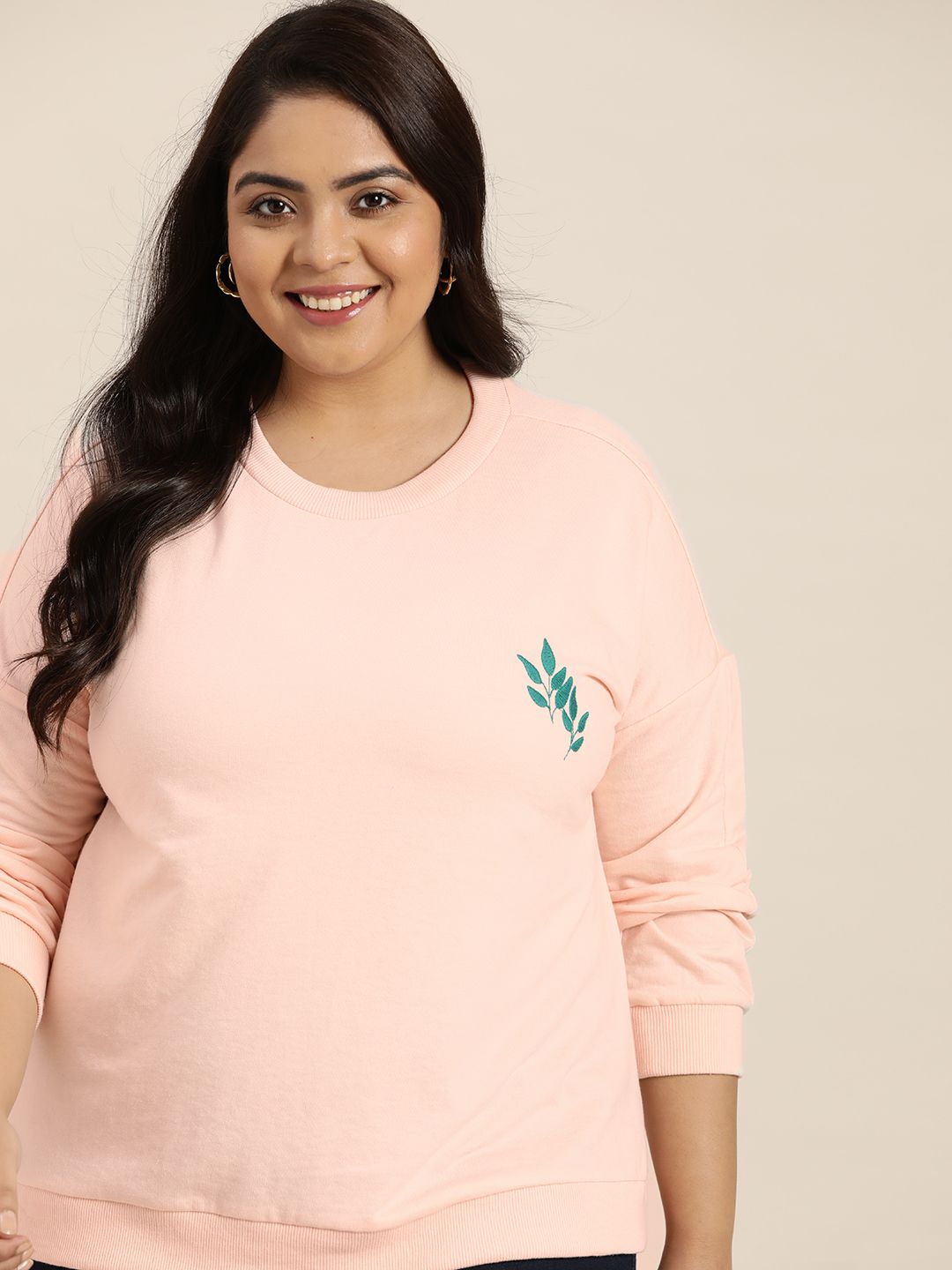 Sztori Women Plus Size Peach-Coloured Sweatshirt Price in India
