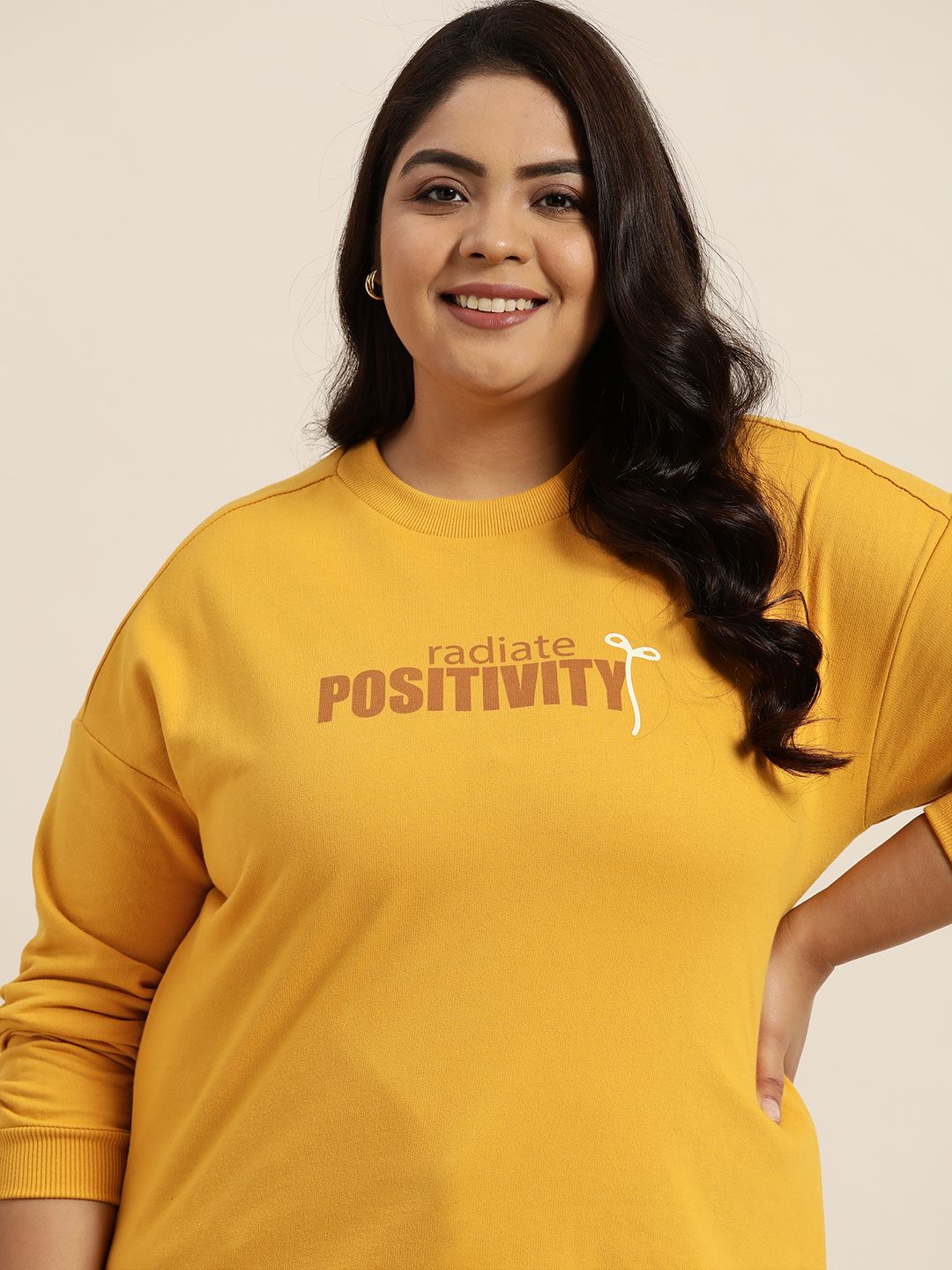 Sztori Plus Size Women Yellow Printed High-Low Sweatshirt Price in India